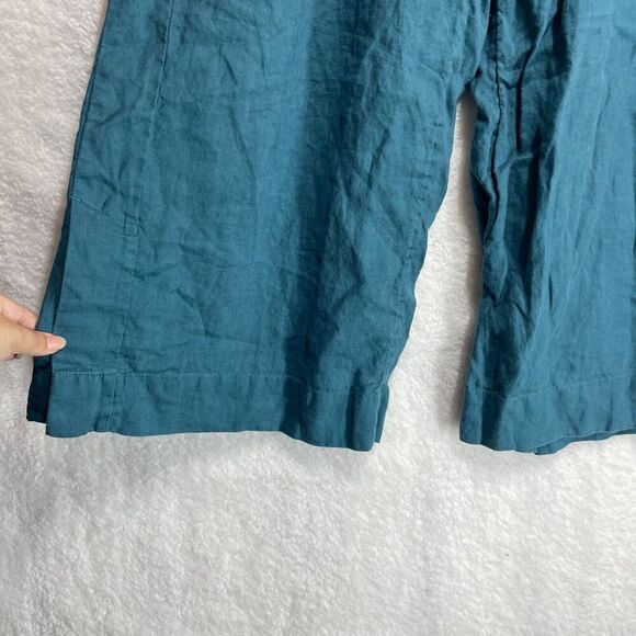 Athleta Playa Linen Wide Leg Crop Pants Elastic Waist BOREALIS Green Teal Size 6 - Picture 2 of 13